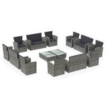 vidaXL Salon de jardin 16 Pièces avec coussins Résine tressée Gris