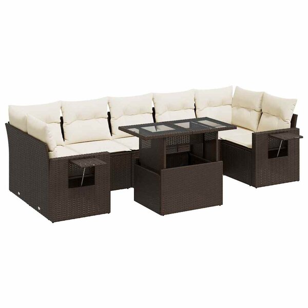 vidaXL Salon de jardin 8 Pièces avec coussins marron résine tressée