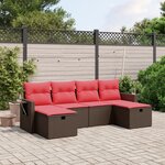 vidaXL Salon de jardin 6 Pièces avec coussins marron résine tressée
