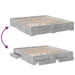 vidaXL Cadre de lit avec tiroirs sans matelas gris béton 200x200 cm