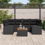 vidaXL Ensemble de canapé de jardin 7 Pièces Noir Poly rotin