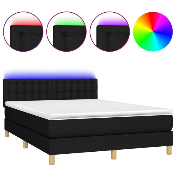 vidaXL Sommier à lattes de lit avec matelas LED Noir 140x200 cm Tissu