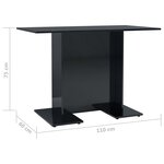 vidaXL Table de salle à manger Noir brillant 110x60x75 cm Aggloméré