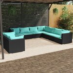 vidaXL Salon de jardin 9 Pièces avec coussins Noir Résine tressée