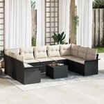 vidaXL Ensemble de canapé de jardin 10 Pièces Noir Poly rotin