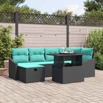 vidaXL Ensemble de canapé de jardin avec coussin 7 Pièces Noir Poly rotin