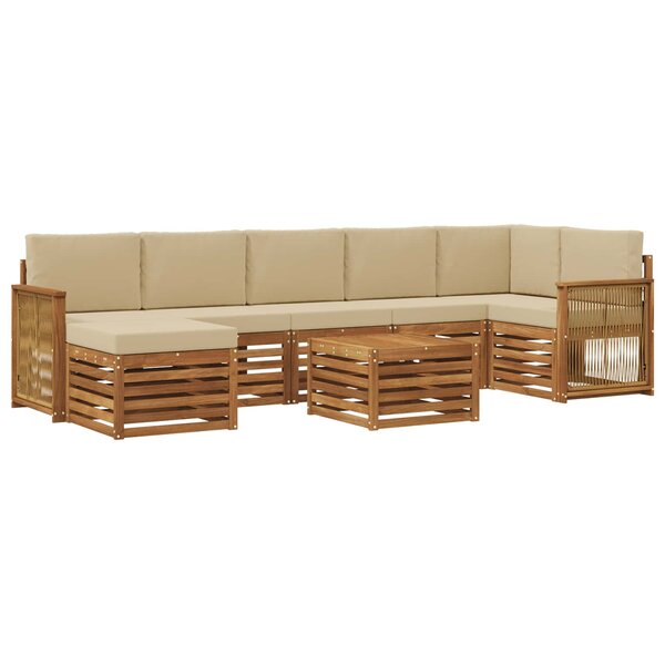 vidaXL Ensemble de canapés d'extérieur avec coussin 7 Pièces Naturel