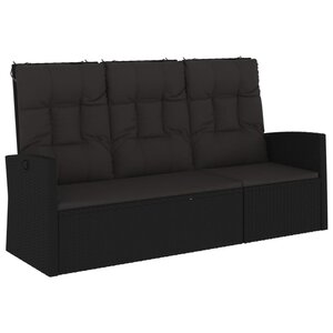 vidaXL Banc de jardin inclinable et coussins noir 173cm résine tressée