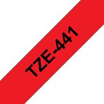 Pack de 5 Rubans compatible avec Brother TZe441 - Texte noir sur fond rouge - Largeur 18 mm x 8 mètres