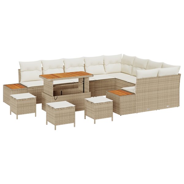 Ensemble de canapé de jardin vidaXL 13 pièces avec coussins en poly rattan beige