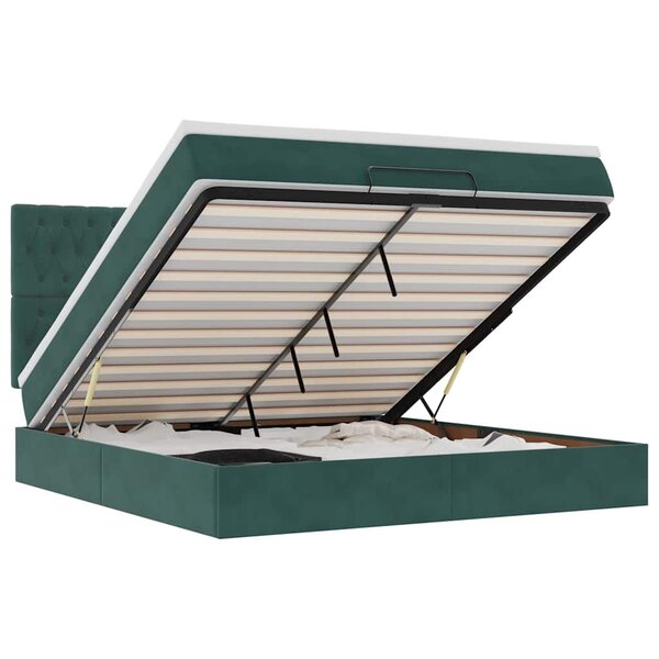 vidaXL Cadre de lit ottoman avec matelas vert foncé 160x200 cm velours