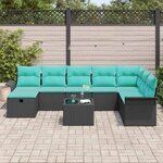 vidaXL Ensemble de canapé de jardin avec coussin 9 Pièces Noir Poly rotin