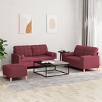 vidaXL Ensemble de canapés 3 Pièces avec coussins rouge bordeaux tissu