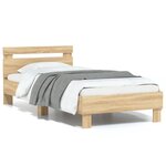 vidaXL Cadre de lit tête de lit et lumières LED chêne sonoma 75x190 cm