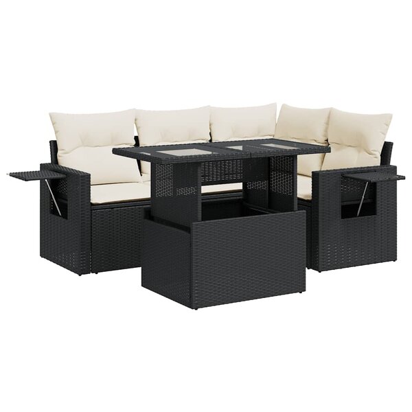 vidaXL Salon de jardin 5 Pièces avec coussins noir résine tressée