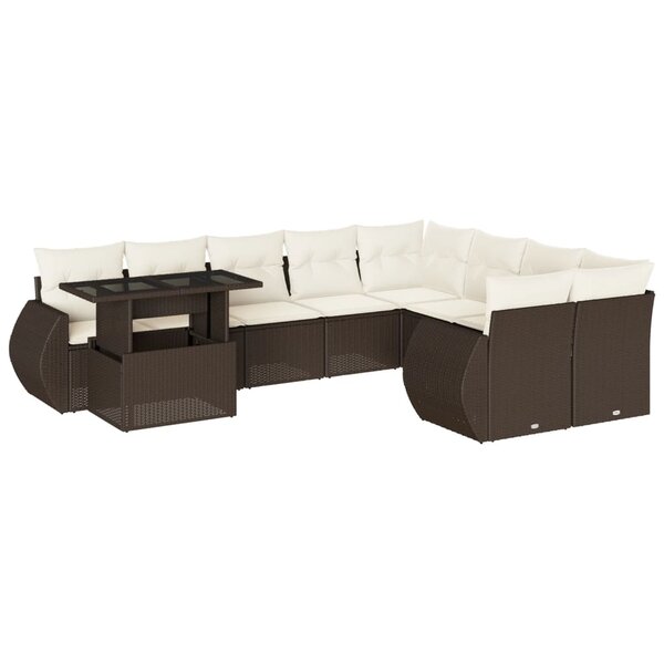 vidaXL Salon de jardin 10 Pièces avec coussins marron résine tressée
