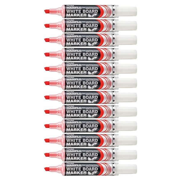 Marqueur tableaux blancs MAXIFLO  Pointe biseautée large  Rouge x 12 PENTEL