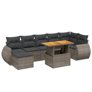 vidaXL Salon de jardin 8 Pièces avec coussins gris résine tressée