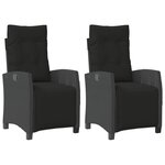 vidaXL Chaises inclinables de jardin lot de 2 repose-pied noir rotin