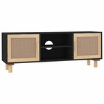 vidaXL Meuble TV Noir 105x30x40cm Bois de pin massif et rotin naturel