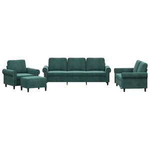 vidaXL Ensemble de canapés 4 Pièces avec coussins Vert foncé Velours
