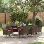 vidaXL Ensemble table et chaises avec coussin 7 Pièces Marron Rotin PE