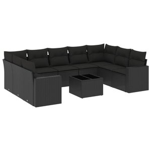 vidaXL Salon de jardin 10 Pièces avec coussins noir résine tressée