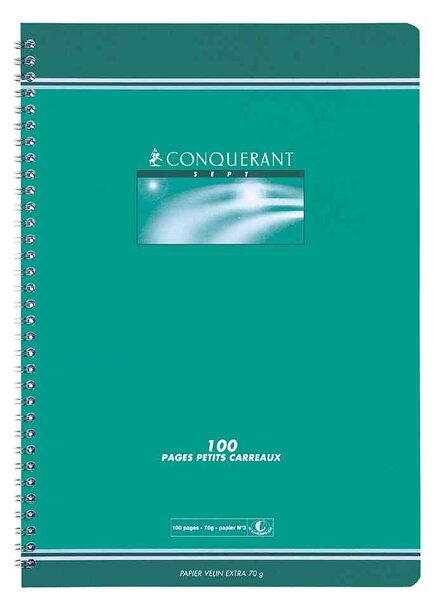 Cahier reliure intégrale 17 x 22 cm 5x5 70g 100 pages - Coloris aléatoires CONQUÉRANT