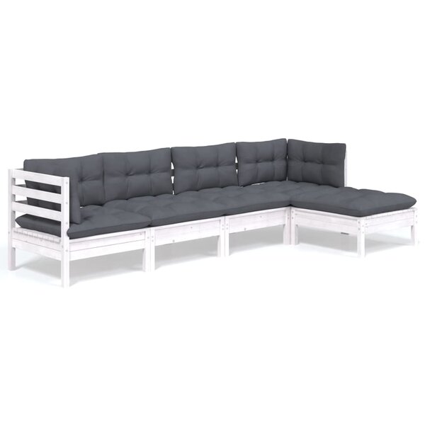 vidaXL Salon de jardin 5 Pièces avec coussins blanc bois de pin