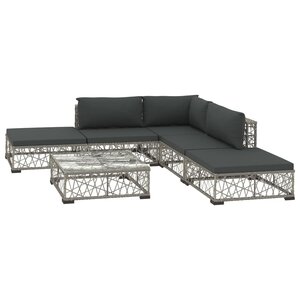 Salon de jardin meuble d'extérieur ensemble de mobilier 6 pièces avec coussins résine tressée gris 02_0016854