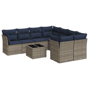 vidaXL Salon de jardin 9 Pièces avec coussins gris résine tressée