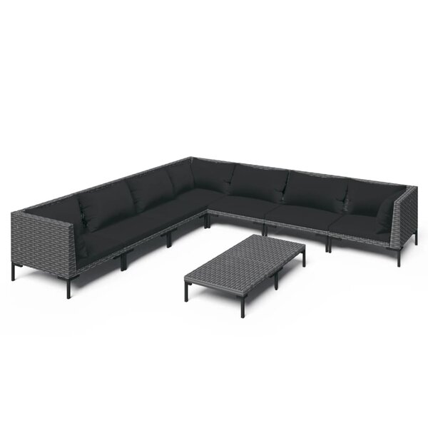 vidaXL Salon de jardin 8 Pièces avec coussins Résine tressée Gris foncé