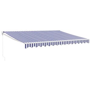 vidaXL Auvent rétractable bleu et blanc 4 5x3 m tissu et aluminium
