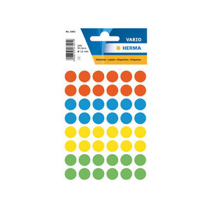 Paquet de 240 étiquettes multi-usages rondes diam 12 mm, assorties herma