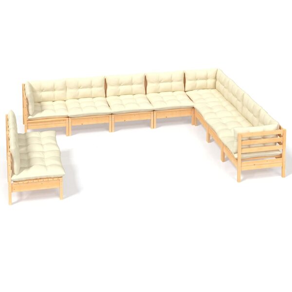 vidaXL Salon de jardin 10 Pièces avec coussins crème bois de pin massif