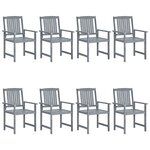 vidaXL Chaises de jardin et coussins lot de 8 Bois acacia solide Gris