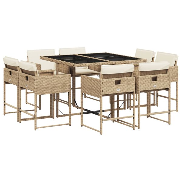 vidaXL Ensemble à manger de jardin et coussins 9 Pièces beige Poly rotin