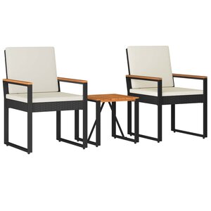 vidaXL Ensemble de meubles d'extérieur 3 Pièces Noir et blanc crème
