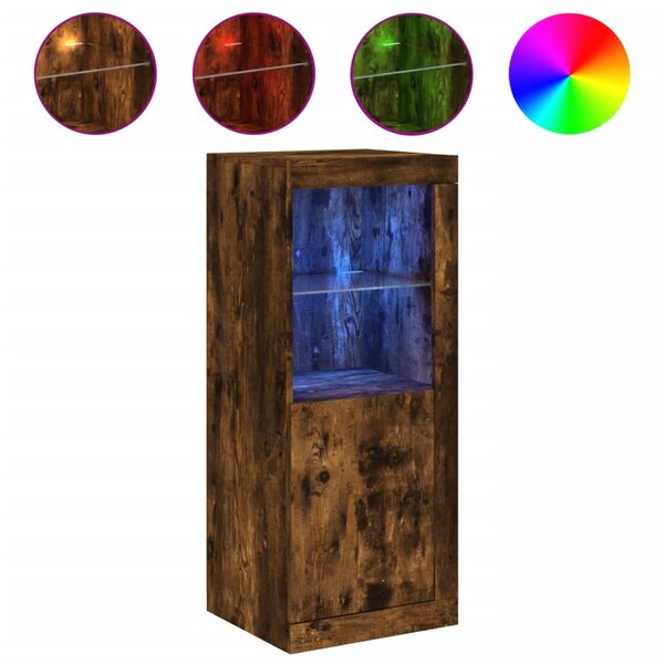 vidaXL Buffet avec lumières LED chêne fumé 41x37x100 cm