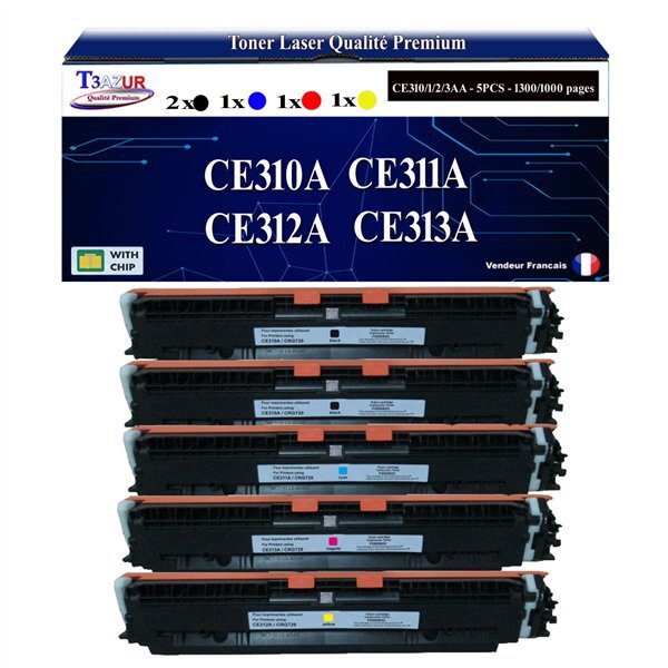 T3AZUR -5x Toners compatibles avec CE310A CE311A CE312A CE313A 126A pour HP LaserJet Pro CP1020 CP1025 CP1025NW TopShot M275