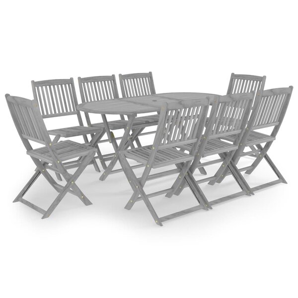 vidaXL Ensemble à manger de jardin 9 Pièces Bois d'acacia massif Gris