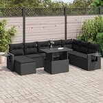 vidaXL Salon de jardin 9 Pièces avec coussins noir résine tressée