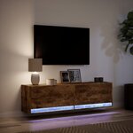 vidaXL Meuble TV mural avec lumières LED chêne fumé 140x31x38 cm