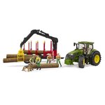 Bruder 03154 - John Deere 7R avec remorque forestière et 4 troncs d'arbre