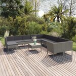 vidaXL Salon de jardin 12 Pièces avec coussins Résine tressée Gris