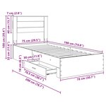 vidaXL Cadre de lit avec tiroir Sonoma Gris et Argent 75 x 190 cm