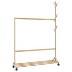 vidaXL Porte-vêtements avec crochets et roulettes 100x35x157 cm bambou