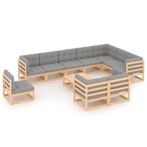 Salon de jardin meuble d'extérieur ensemble de mobilier 11 pièces avec coussins bois de pin massif 02_0015310