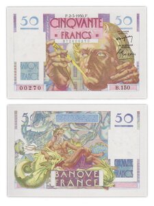 Billet de Collection 50 francs 1950 France - Neuf - P127b (B.150) Le Verrier