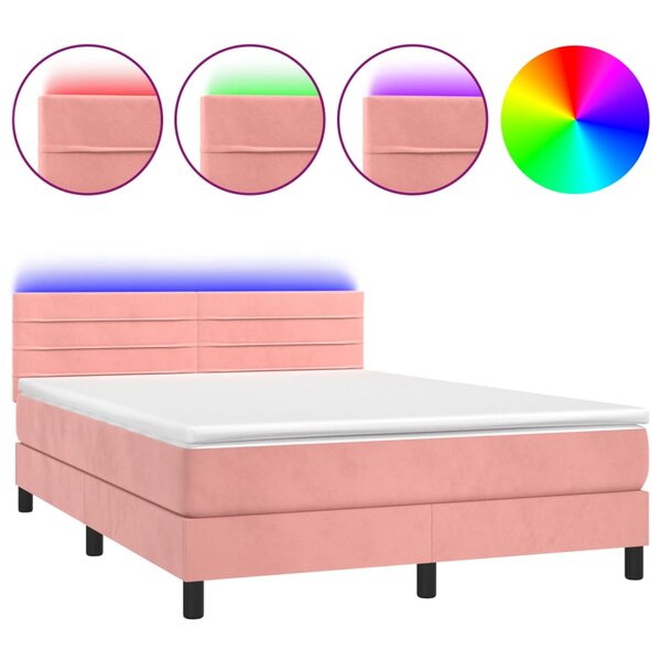 vidaXL Sommier à lattes de lit avec matelas et LED Rose 140x200 cm